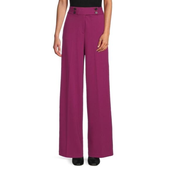 Calvin Klein Side Button Stretchy Mulberry High Rise Wide Leg Trouser Pant 2 NWT - Picture 1 of 15